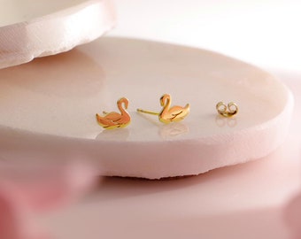 Tiny Swan Stud Earrings: 14K Gold Filled, Sterling Silver Bird