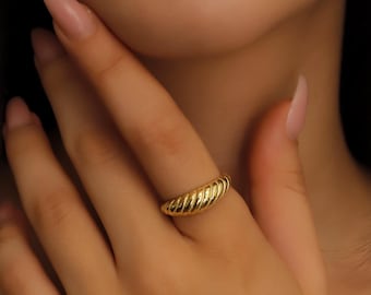 14K Gold Filled Croissant Ring: Chunky Twisted Dome, Sterling Silver