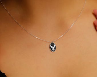 14K Gold Filled Phoenix Necklace: Engraved Rebirth Symbol