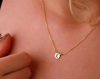 14K Gold Filled Initial Necklace: Personalized Letter Disc Pendant