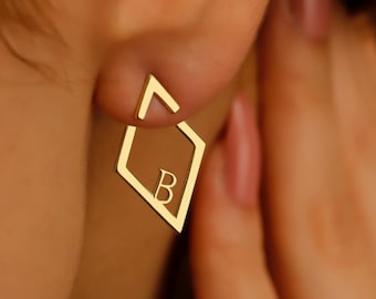 14K Gold Filled Personalized Initial Ear Jacket: Rhombus Earrings