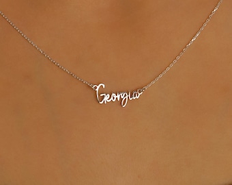 Custom Sterling Silver Name Necklace: Personalized Handwriting Pendant