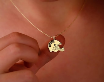 Personalized Football Helmet Necklace, Custom Name & Number, Sterling Silver