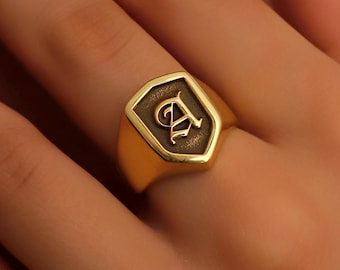 Custom Initial Signet Ring: 14K Gold Filled, Sterling Silver