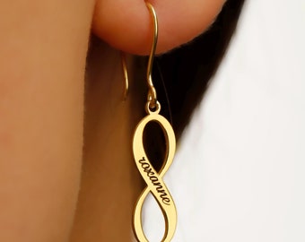 Custom Name Infinity Earrings: 14K Gold Filled Dangle Earrings