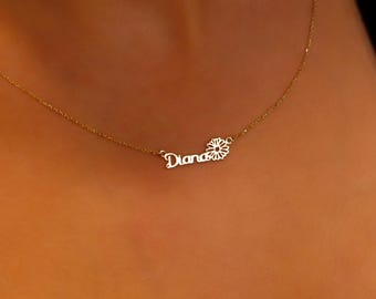 Custom Sterling Silver Birth Flower Name Necklace - Personalized Jewelry