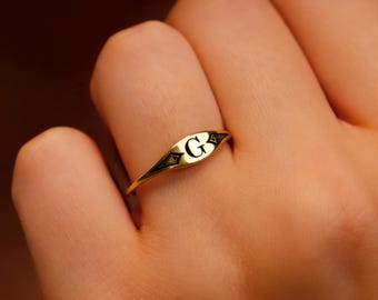 14K Gold Filled Pinky Ring, Vintage Initial Ring, Personalized Letter
