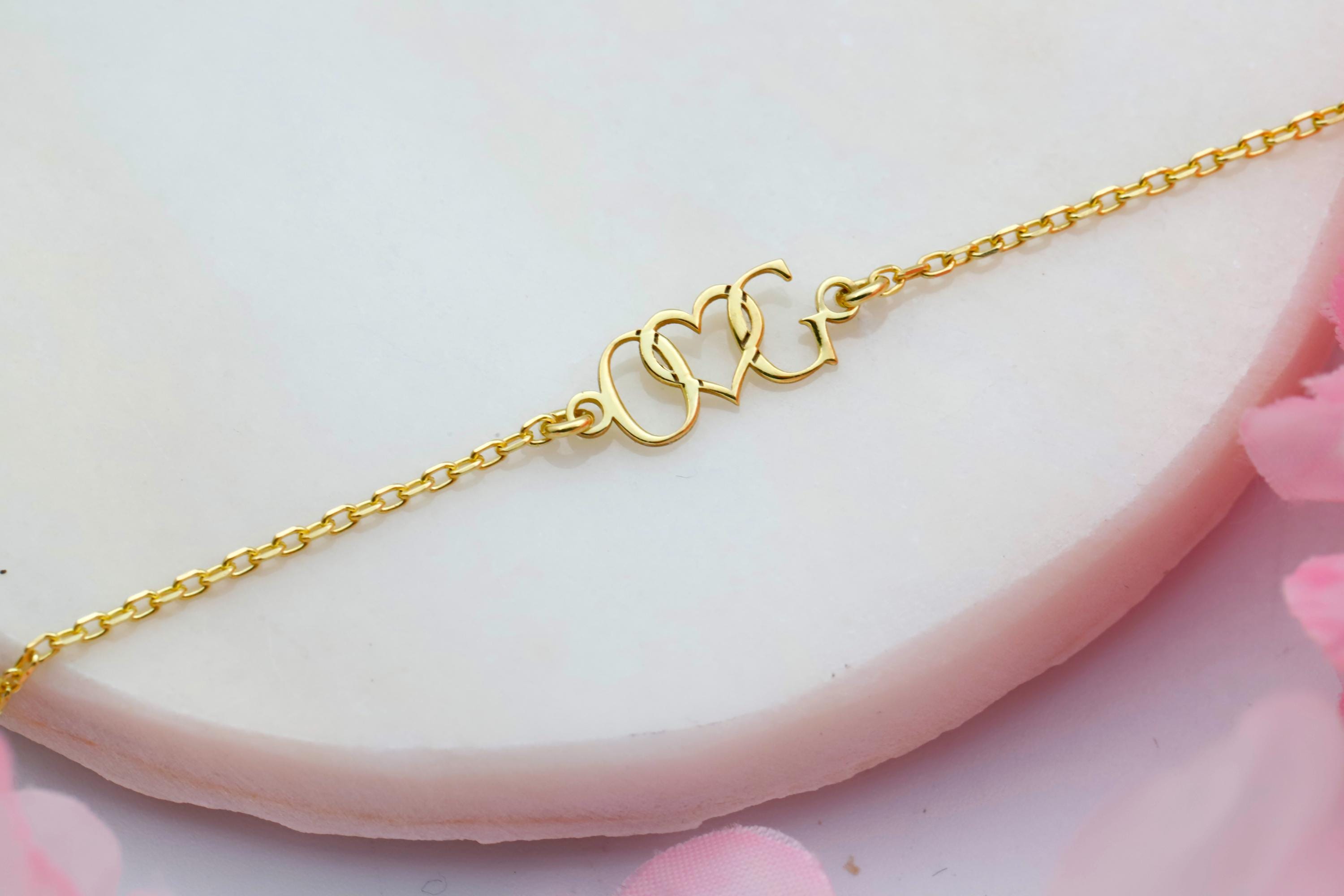 Left Side Intital R Interlocking Initals Personalized Interlocking Initial Bracelet: Sterling Silver, 14K Gold ...