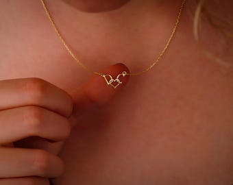 Interlocking Initial Necklace: Sterling Silver Double Letter Pendant with Heart