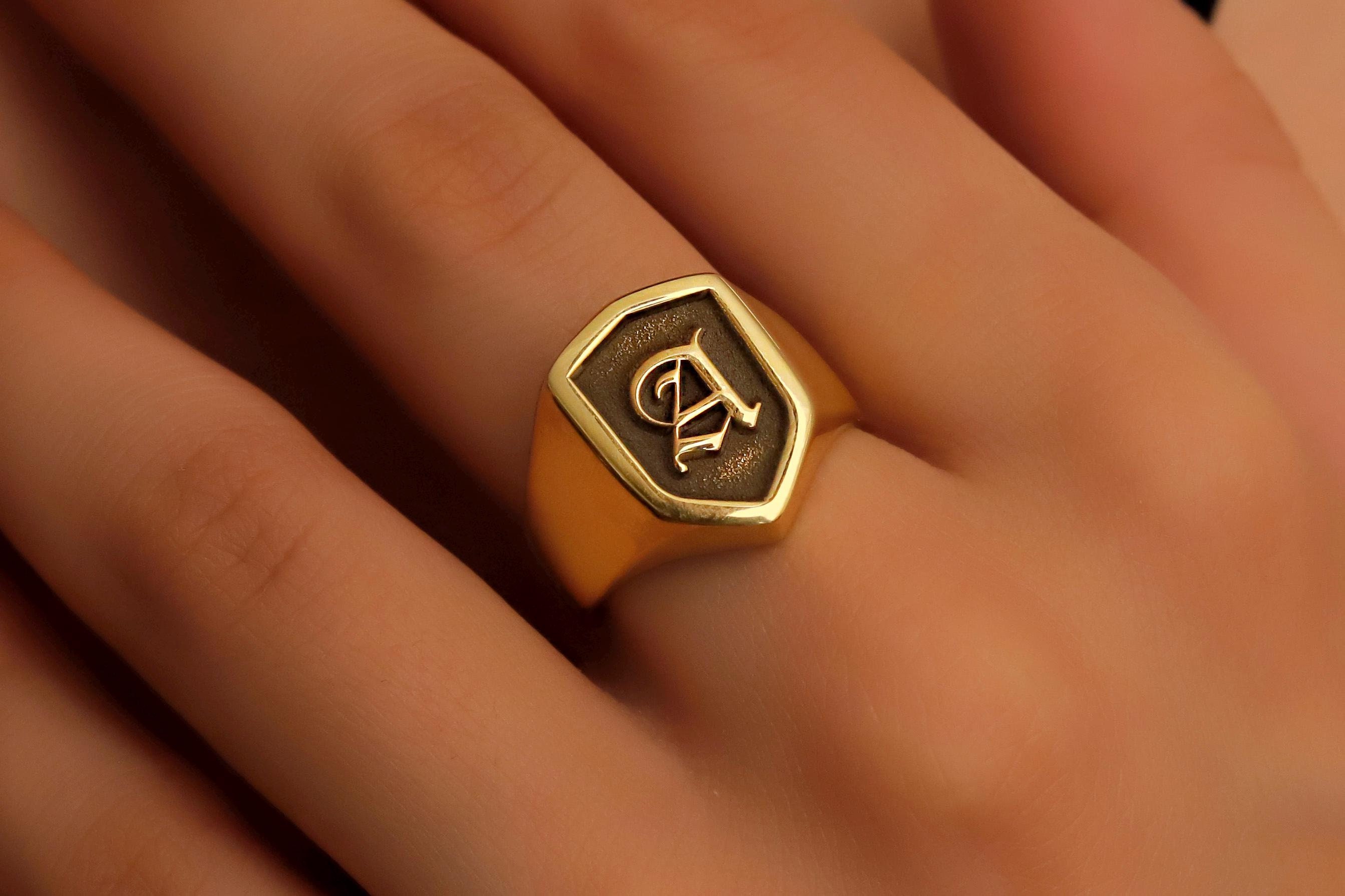 Letter J Monogram Initial Ring With Split Shank J Signet Ring 14k
