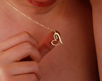 Sterling Silver Initial Heart Necklace: Personalized Letter Pendant
