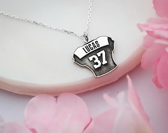 Custom Football Jersey Necklace: Sterling Silver Player Pendant