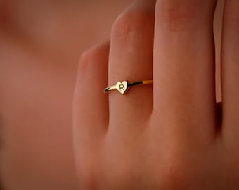 Dainty Heart Initial Ring: 18K Gold Filled Sterling Silver Promise Ring