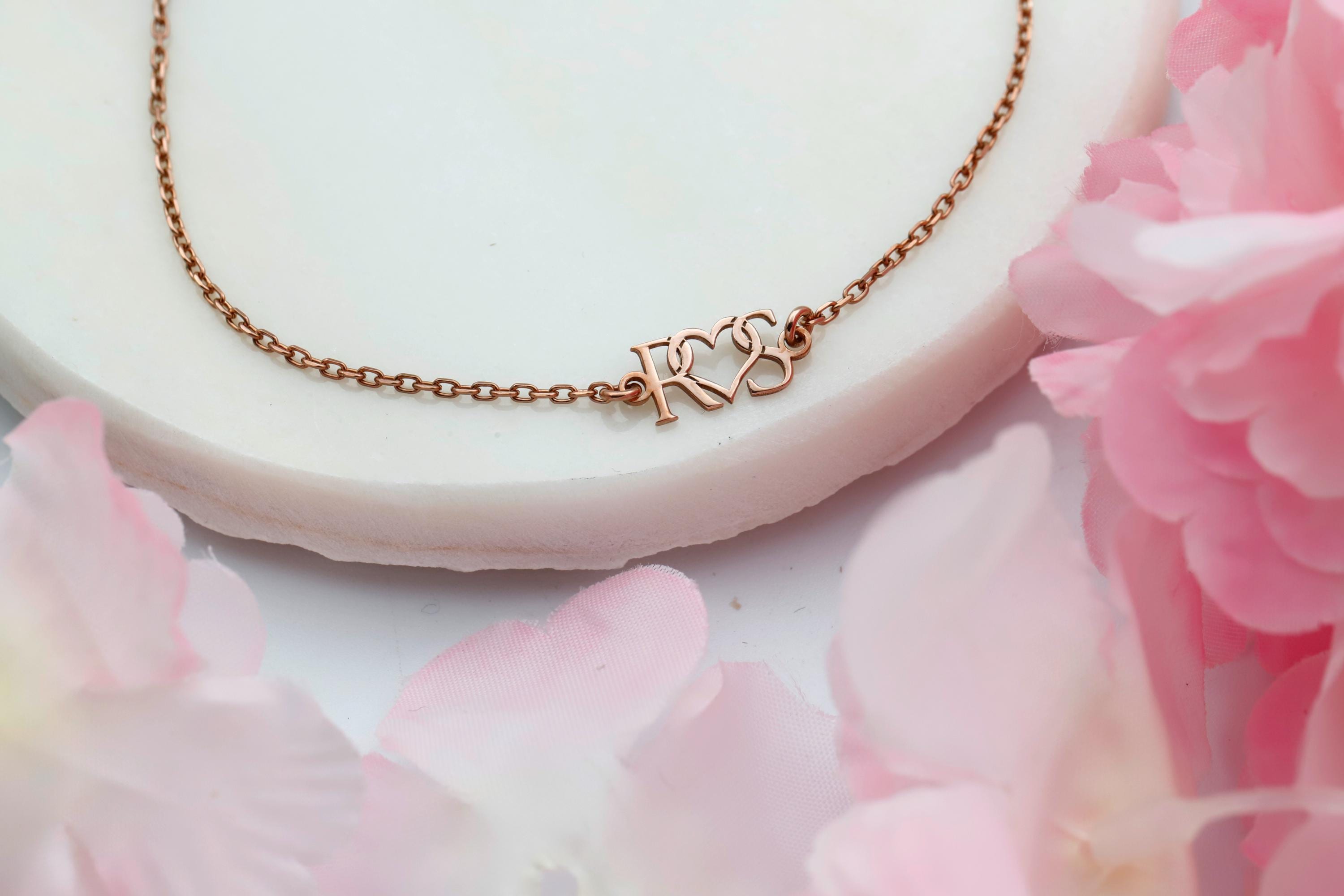 Left Side Intital R Interlocking Initals Personalized Interlocking Initial Bracelet: Sterling Silver, 14K Gold ...