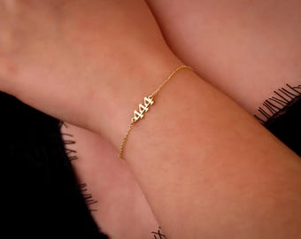 Custom Sterling Silver Angel Number Bracelet: Old English Font