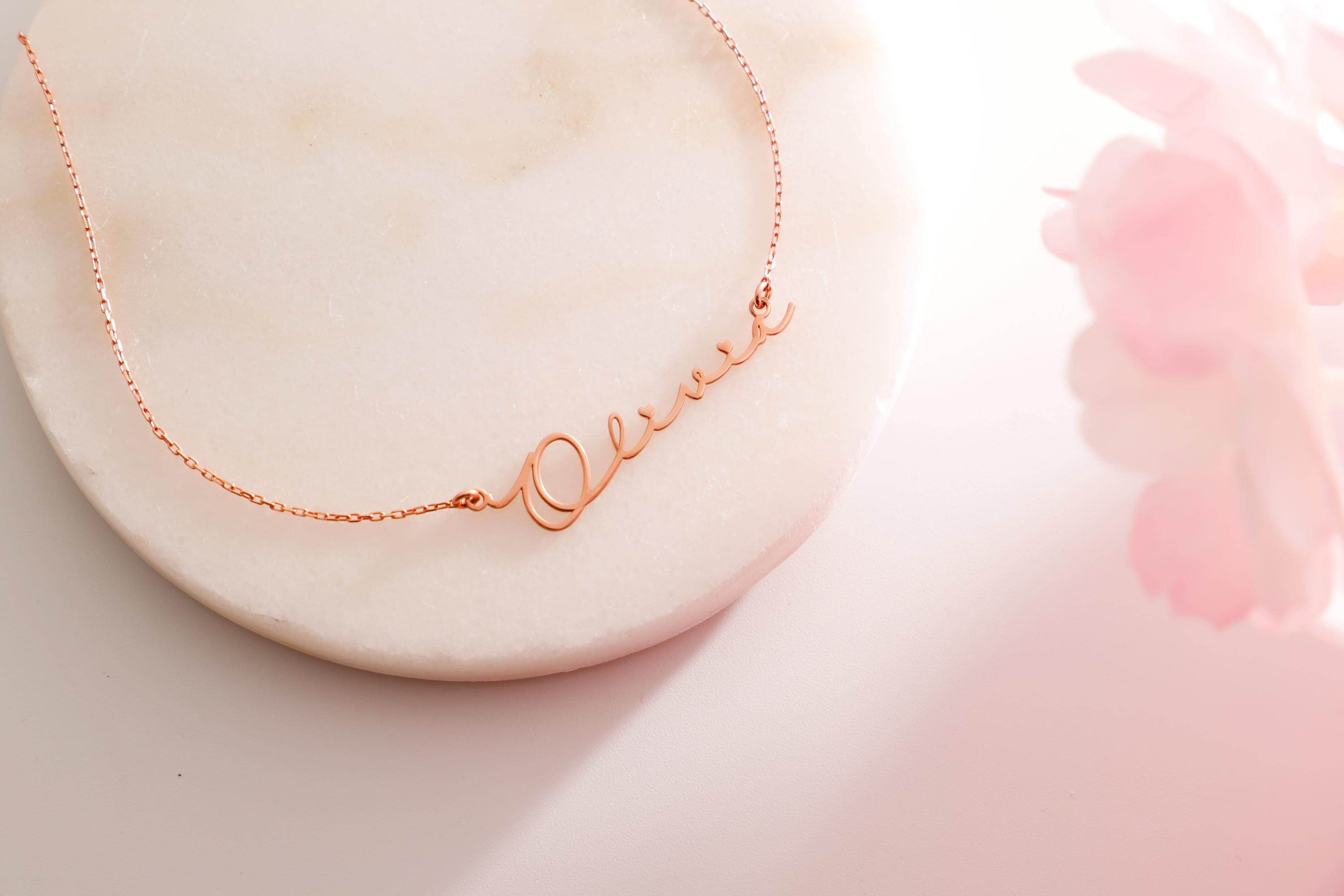 Script Engraving Jewelry Personalized Script Name Necklace, Custom Cursive Pendant, Minimalist ...