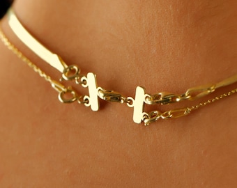 Layered Spacer Necklace, Minimal Stacking Chain, 14K Gold Filled or Brass, Dainty Everyday Jewelry