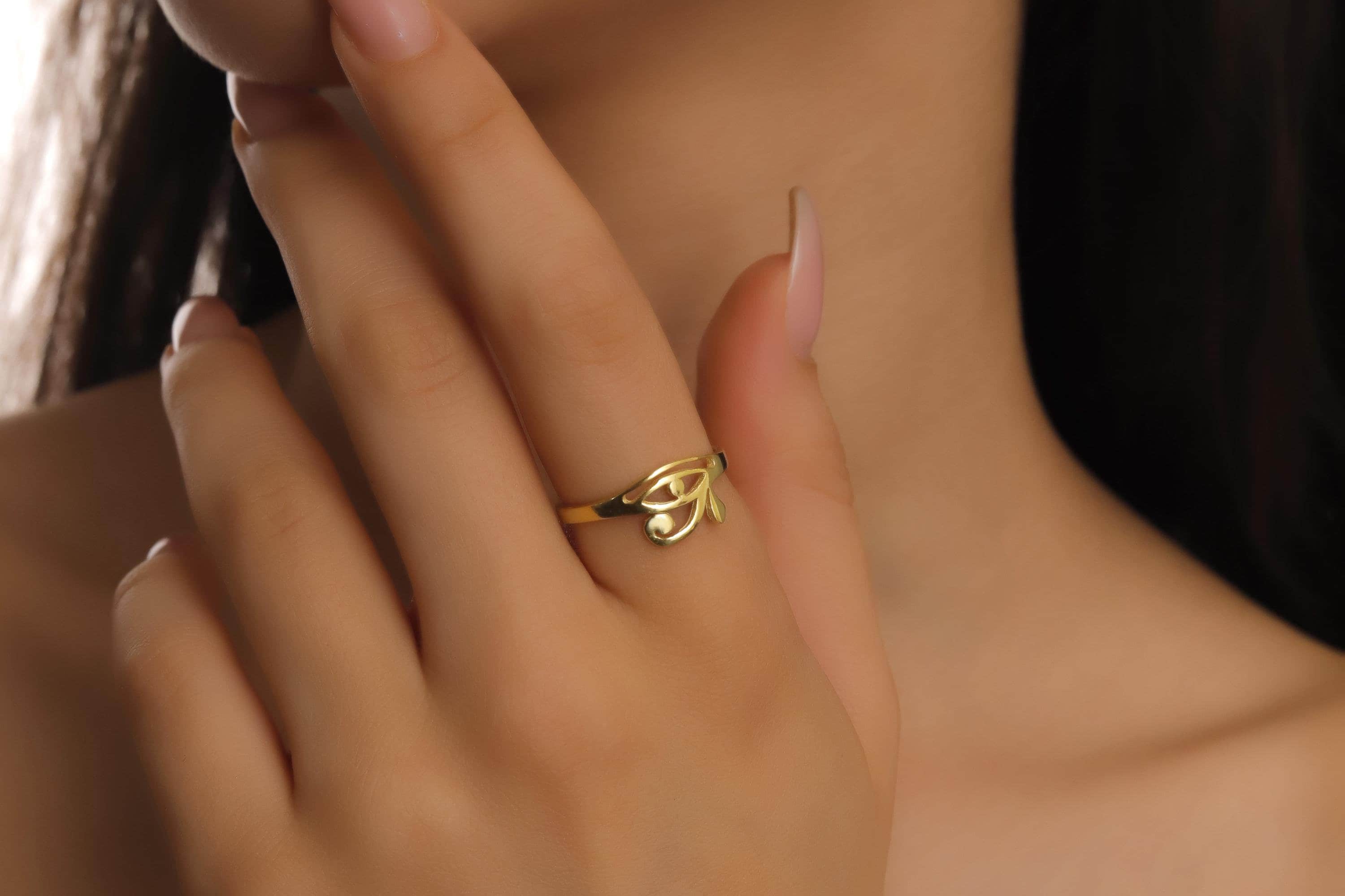 14K Gold Filled Eye Of Horus Ring: Sterling Silver Egyptian Jewelry