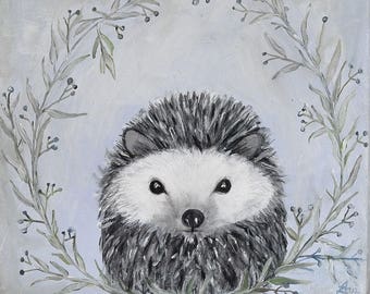 Cute Hedgehog -Nursery painting,art,original,painting on canvas,art, birthday gift,decoration, toddler, animal painting, for animal lovers