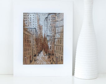 Soho - Original Art, Painting, Illustration,New York City, Manhattan,Street,sepia, brown, monochromatic