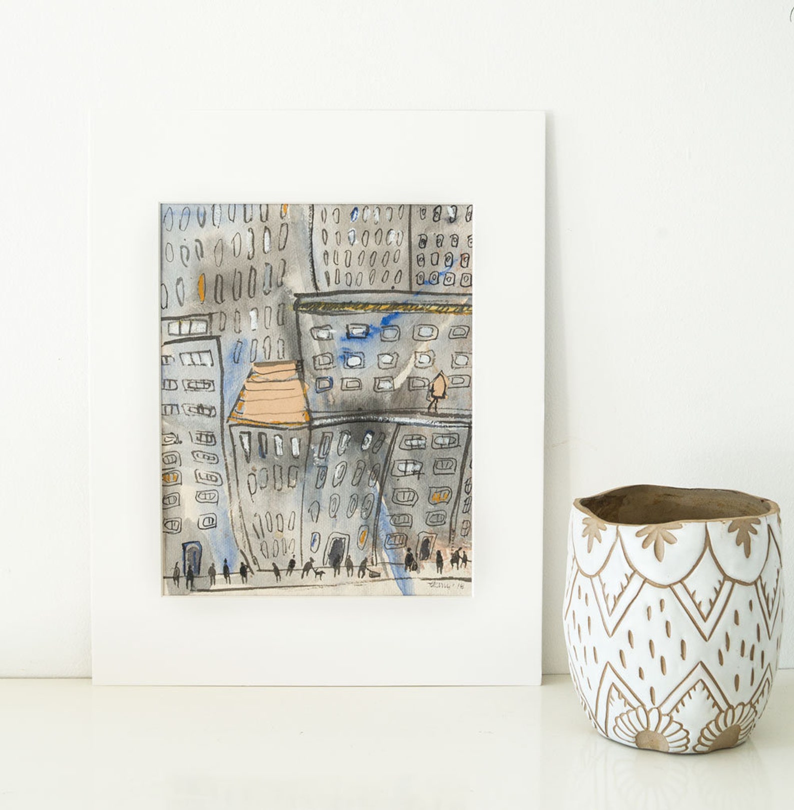 Gramercy NYC Original Art, Collage, Original Watercolor Cityscape