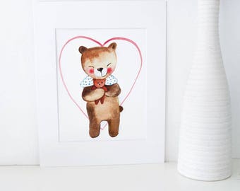 Teddy Bear - Baby shower gift,Teddy Bear art,Teddy Bear nursery art, Children poster, art for kids, room decor,valentines gift,nursery decor