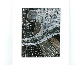 Downtown NYC - New York City Art, Cityscape,Original Mix Media Illustration, Painting Surreal,black,noir,modern art for him, for her