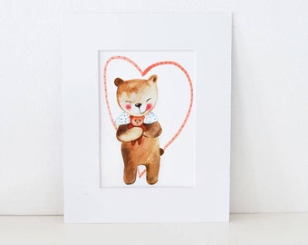 Small Teddy Bear print- Baby shower gift, Teddy Bear nursery art, Children poster, art for kids, room decor, valentines gift, nursery decor