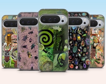 Beetle Phone Case Insect Pattern Cover for Google Pixel 10, 10Pro, 9, 9Pro, 9A, 8A, 7A, 6A, Samsung S25Fe, S24, S23, S22, A16, iPhone 17, 16