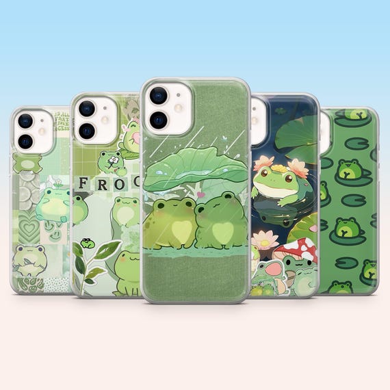 Cute Frogs Phone Case Kawaii Green Frog Cover for iPhone 17, 16, 15, 14, 13, 12, Samsung S25, S24Fe, S23, S22, A16, A56, A54, Pixel 10, 9Pro