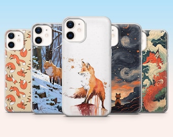 Orange Fox Phone Case Aesthetic Kitsune Cover for iPhone 17, 16, 15, 14, 13, 12, Samsung S25, S24, S23, S22,A16, A56, A54, Pixel 10, 9Pro, 8