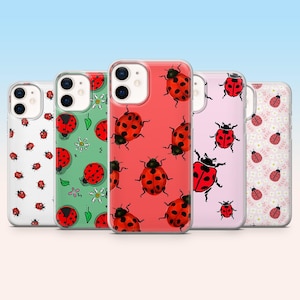 Red Ladybugs Phone Case Cute Insect Cover for iPhone 16e, 15, 14, 13, 12, 11, Samsung S25, S24Fe, S23, S22, A16, A56, A54, Pixel 9, 9Pro, 8A