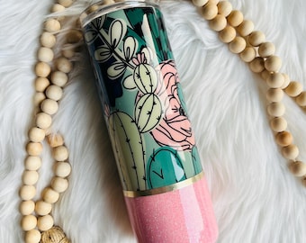 Tumbler Gift | Cactus Print | Plant Mom Tumbler | Pink Green | Succulent Tumbler | Custom Tumbler | Personalized Gift | Cup | Coffee