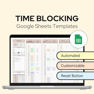 Editable Time-blocking Planners Google Sheets Template with Reset Button | Weekly Schedule Time Tracker | Monochromatic