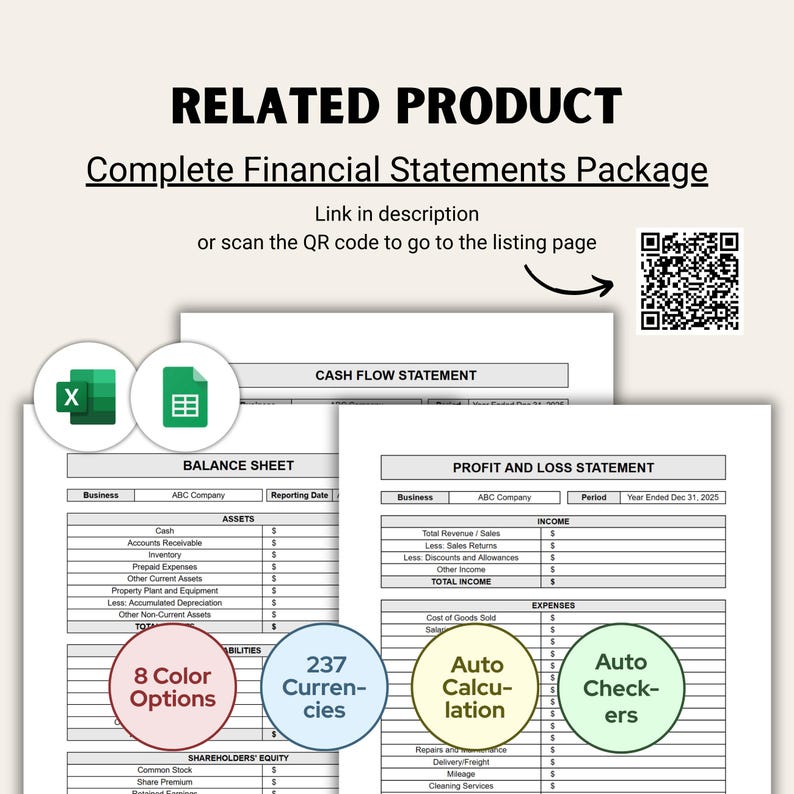 Small Business Profit and Loss Template - Excel Spreadsheets & Google Sheets | Income Statement | 100% Editable | 8 Color | Multi-Currencies image 6