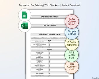 Small Business Financial Statements Template Single Year | Automated Checker, Excel & Google Sheets Printable Digital Download