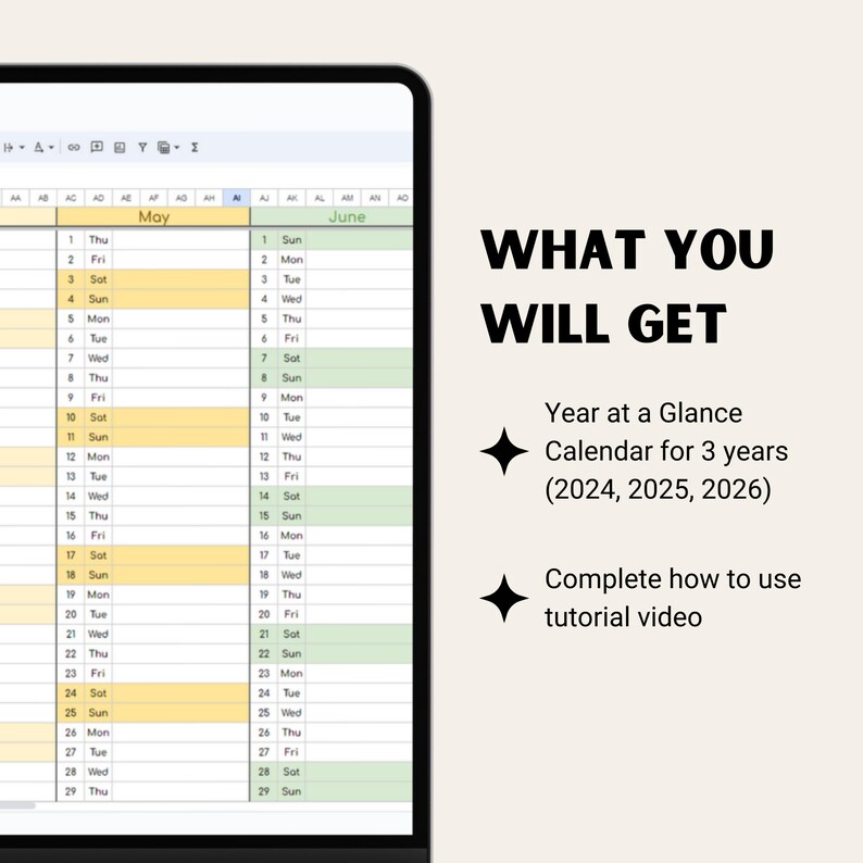 2025 Editable Year at a Glance Template Rainbow Color, Monthly Calendar