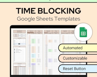 Plantilla de Hojas de Cálculo de Google para Planificadores con Bloqueo de Tiempo y Botón de Reinicio / Rastreador de Tiempo de Horario Semanal / Monocromático