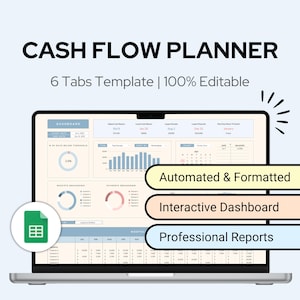 Hoja de cálculo de flujo de efectivo Planificador financiero para pequeñas empresas Plantilla de Hojas de cálculo de Google Seguimiento de presupuesto mensual Contabilidad Informe imprimible
