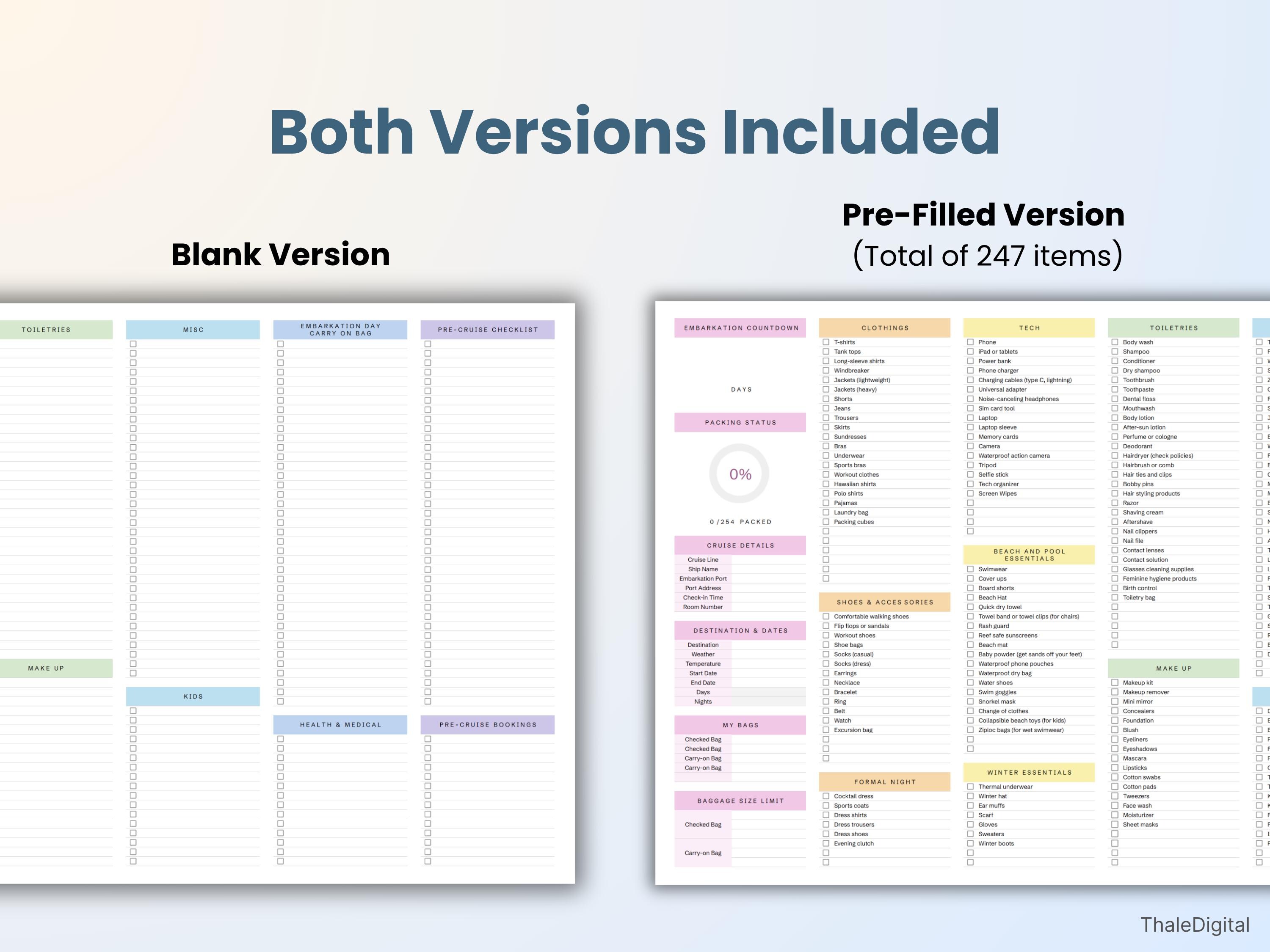 Editable Cruise Packing List Google Sheets Excel Spreadsheet Template ...