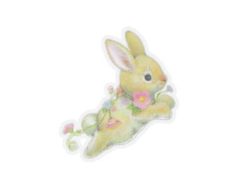 Floral Bunny Sticker | Cute Rabbit Sticker | Spring Animal Vinyl Decal
