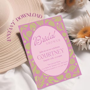 Lila Blumen Brautparty einladen Retro Brautparty Einladungsvorlage Gartenparty Hochzeit Dusche Einladung Digital Download