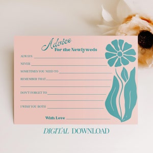 Retro bloemenadvies voor bruid bruiloft advieskaart perzik bloemen afdrukbare vrijgezellenfeest spellen sjabloon digitale download Boho bruiloft