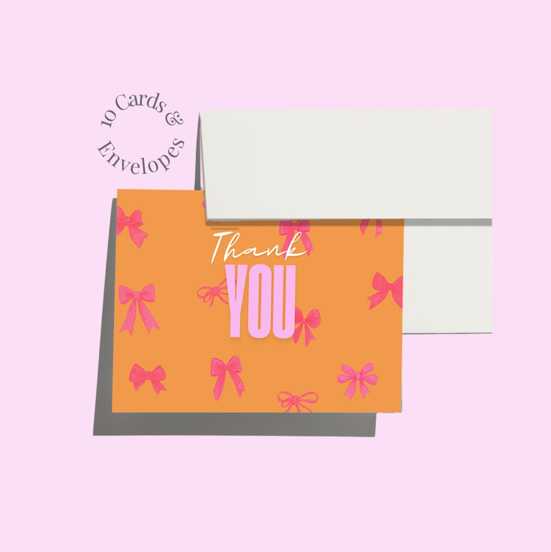 Bow Thank You Cards With Envelopes Pink Bow Thank You Card Template ...