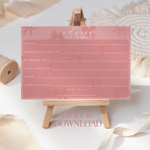 Consejos para la novia con lazo rosa para imprimir en formato digital Descarga digital Tarjetas con consejos sobre el matrimonio Actividades para la despedida de soltera Lazo de coqueta Juegos para la despedida de soltera