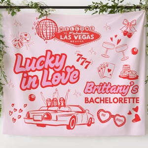 Vegas Bachelorette Banner Lucky in Love Sign Vegas Bach Party Tapestry Decor Valentines Bachelorette Photo Backdrop Vegas Girls Weekend