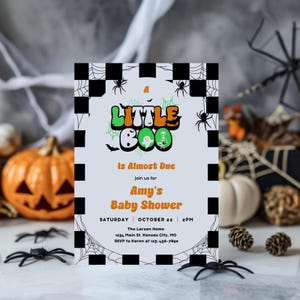 Zaproszenie na Halloween dla chłopca na baby shower, zaproszenie na Baby shower Little Boo, upiorny duch na jesienny baby shower, szablon do druku na październik