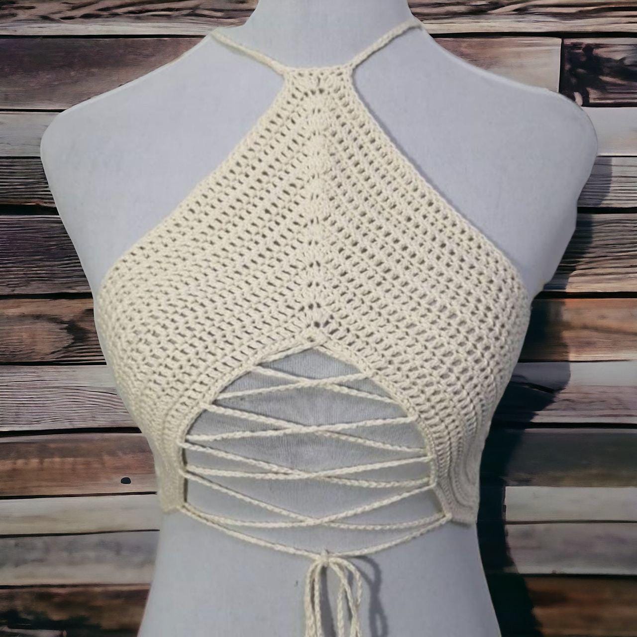 Crochet Top With a Low Neckline Under the Bust, Saturn