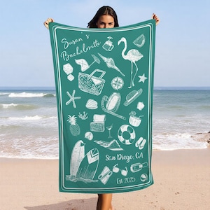 Personalised Bachelorette Beach Towels, Bachelorette Matching Towels, Custom Location And Name Bachelorette Party Pool Towel, Bridal Shower