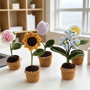 Häkelblumentopf, gestrickte Topfpflanze, Geburtstagsgeschenke für ihre Kinder, Büro-Häkelgeschenke, handgemachte Minitopfblumen, Schreibtischdekoration